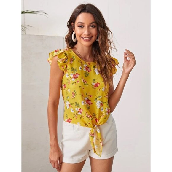 ⭐️ Sale ⭐️ NEW! Butterfly Sleeve Knot Front Top - Picture 2 of 2